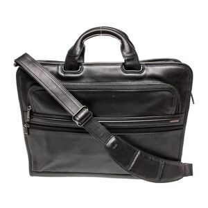 TUMI Alpha Black Leather Briefcase Messenger Bag 96111D4